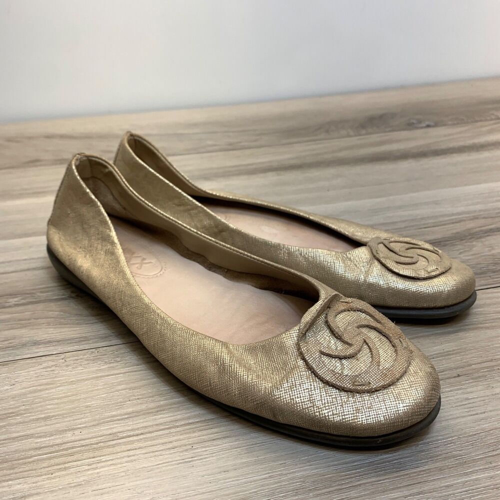 The FLEXX‎ Womens Leather Ballet Flats Sz US 9 Gold Tone Flats